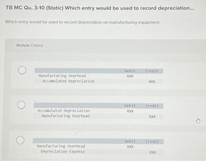  TB MC Qu. 3-10 (Static) Which entry would be used to