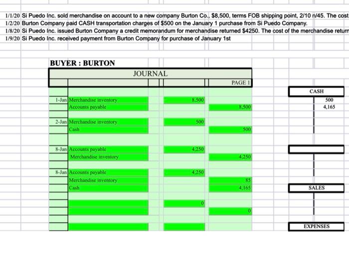 using ournal (see tabs below) BUYER and SELLER and also corresponding Taccounts
