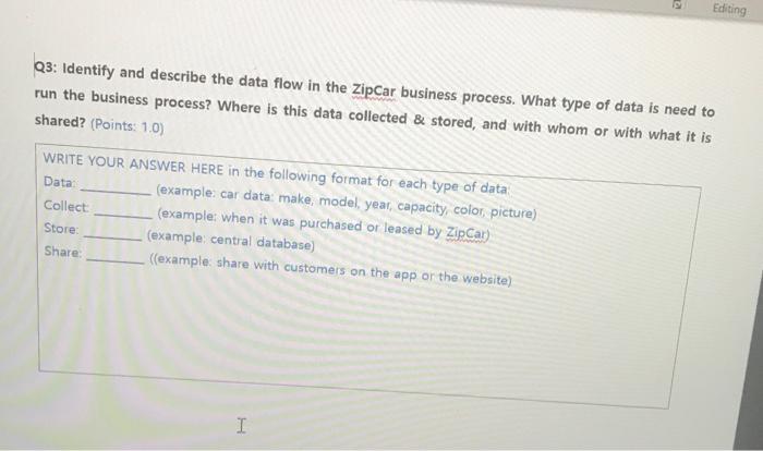  Editing Q3: Identify and describe the data flow in the ZipCar