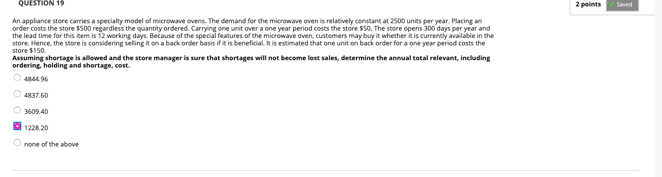model of microwave ovens. The demand for the microwave oven is relatively