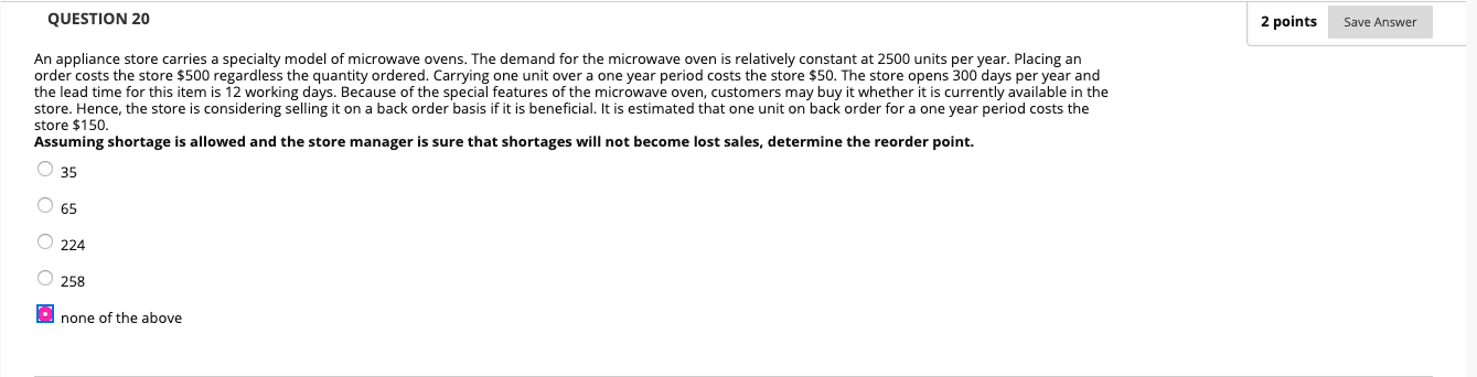 constant at 2500 units per year. Placing an order costs the store