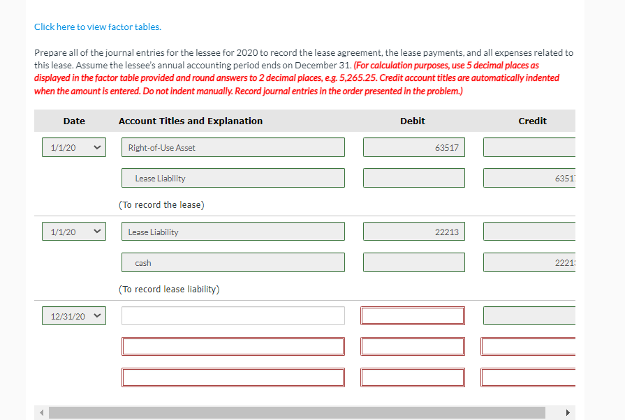 Progress Your answer is partially correct. 3.33 / 5 Laura Leasing Company