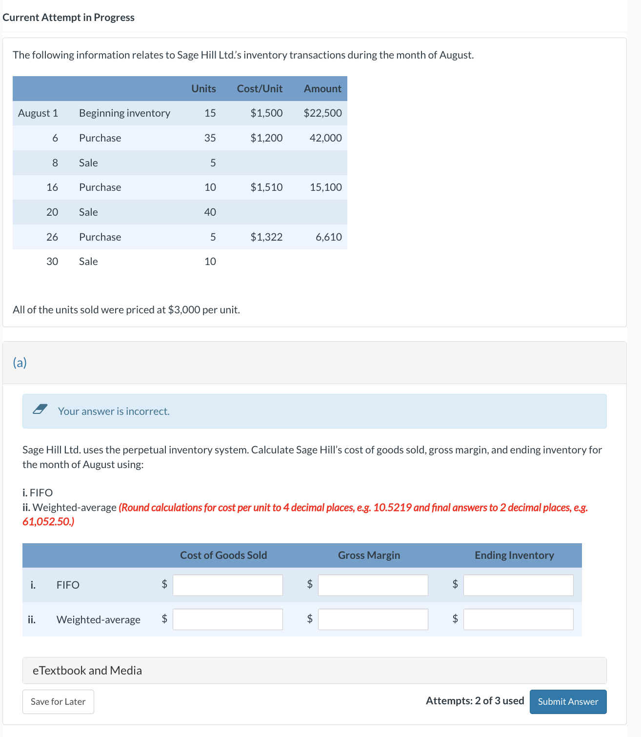 Current Attempt in Progress The following information relates to Sage Hill