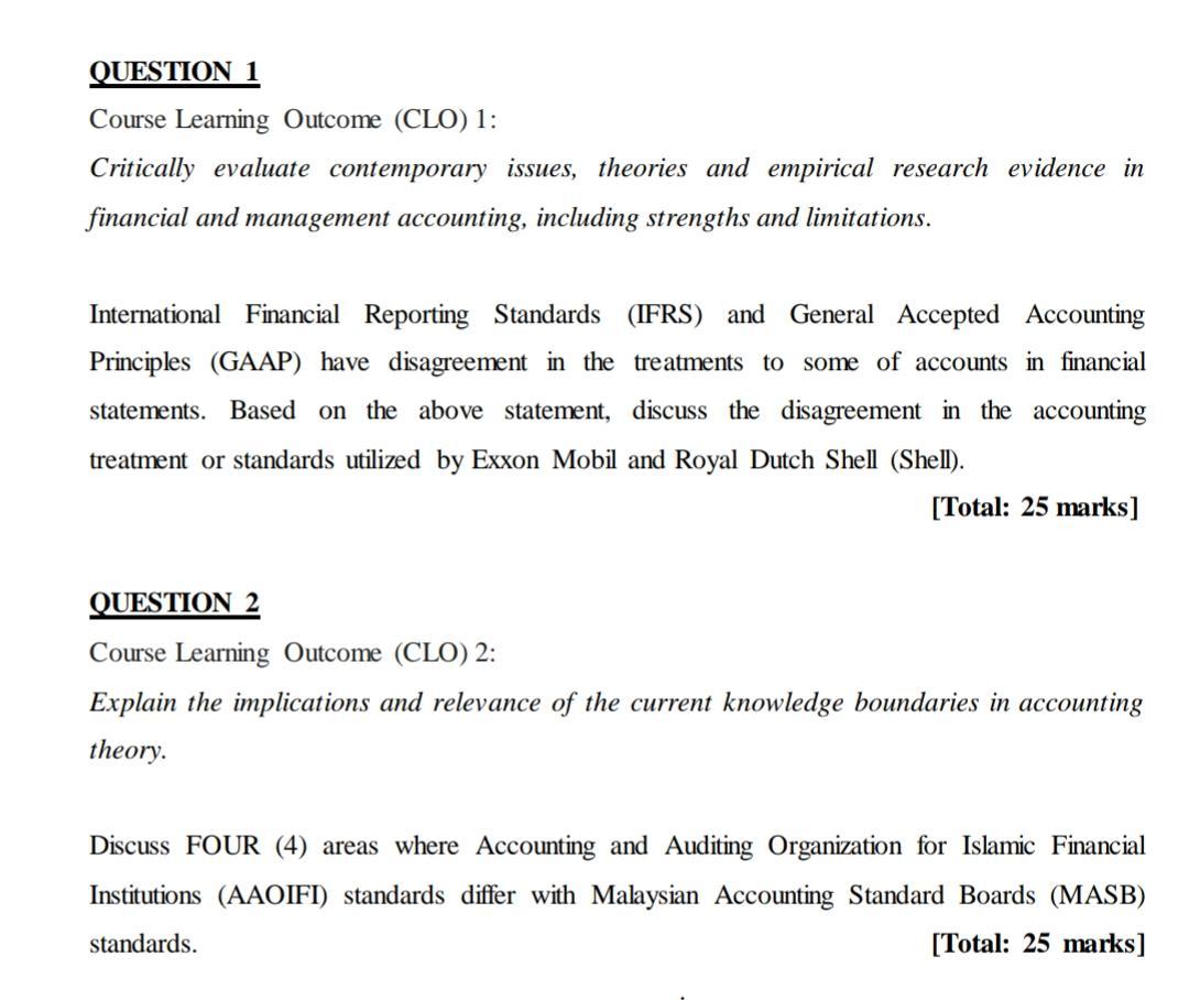 QUESTION 1 Course Learning Outcome (CLO) 1: Critically evaluate contemporary issues,