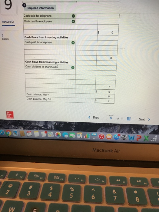 of 2 3. Prepare statement of cash flows for May. (Cash outflows