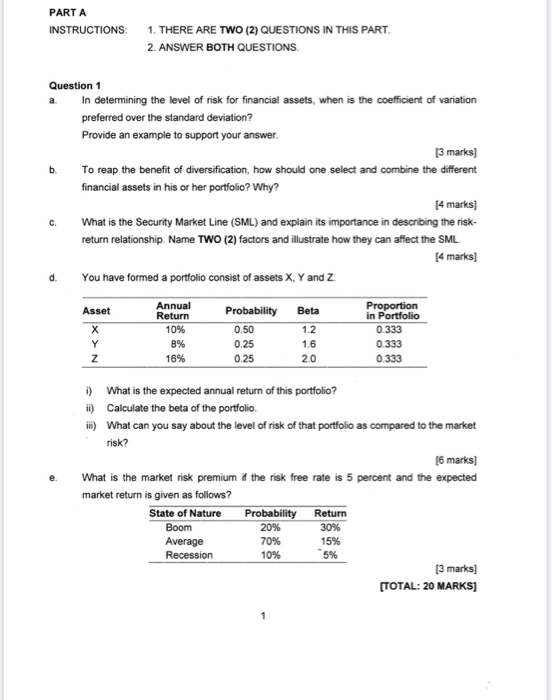  PARTA INSTRUCTIONS: 1. THERE ARE TWO (2) QUESTIONS IN THIS PART