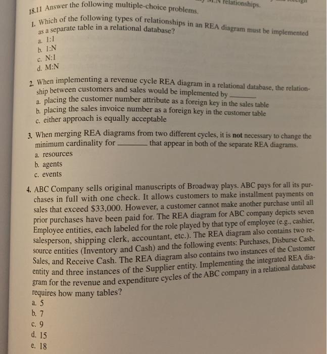  18.11 Answer the following multiple-choice problems. 1. Which of the following