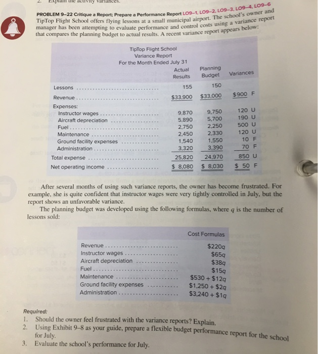  PROBLEM 9-22 Critique a Report; Prepare a Performance Report LO9-1, LO9-2,