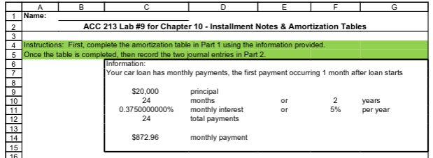 Accounting Lab #9 First, complete the amortization table in Part 1 using
