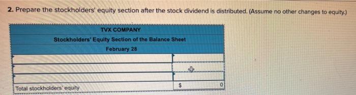 distributed. (Assume no other change TVX COMPANY Stockholders Equity Section of the