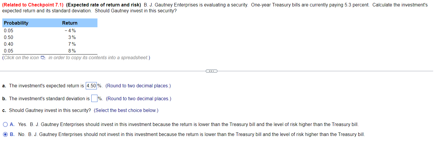  (Related to Checkpoint 7.1)(Expected rate of return and risk) B. J.