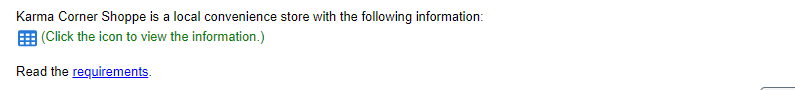 Need help on all requirements! Karma Corner Shoppe is a local convenience
