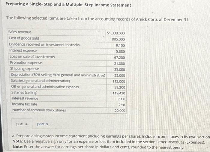 answer part a and part b Preparing a Single-Step and a Multiple-Step