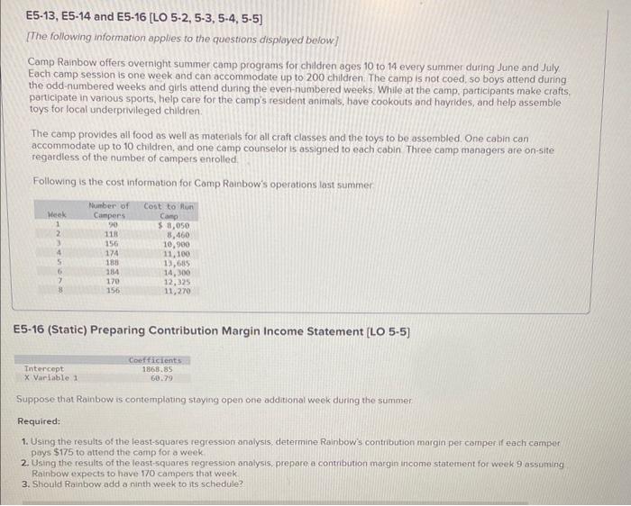  E5-13, E5-14 and E5-16 [LO 5-2, 5-3, 5-4, 5-5] [The following