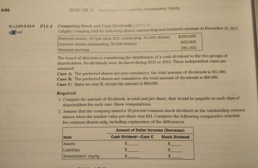 646 CHAPTER 11 P r oting Shareholders' Equity LO11-4,116 PU Comparing