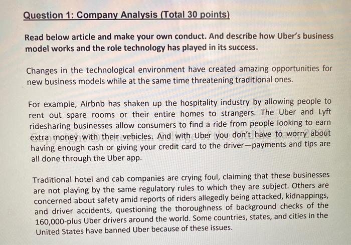  Question 1: Company Analysis (Total 30 points) Read below article and