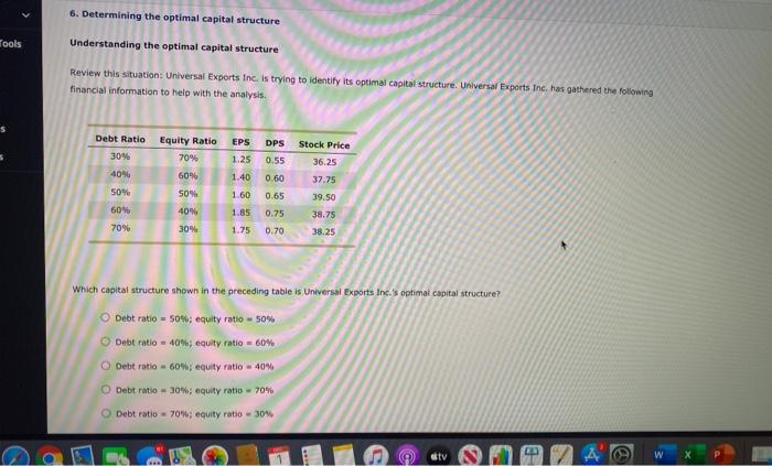  6. Determining the optimal capital structure Tools Understanding the optimal capital