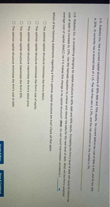 optimal capital structure. Universal Exports Inc. has gathered the following financial information