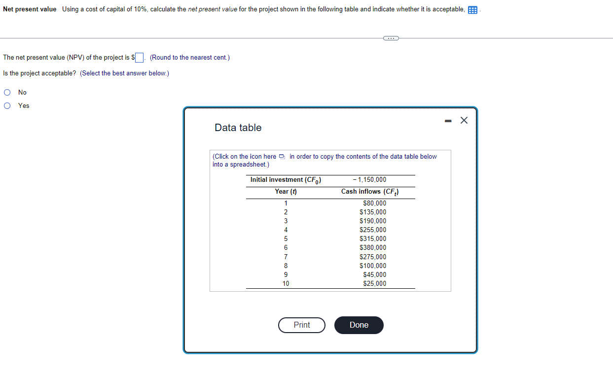  Is the project acceptable? (Select the best answer below.) No Yes