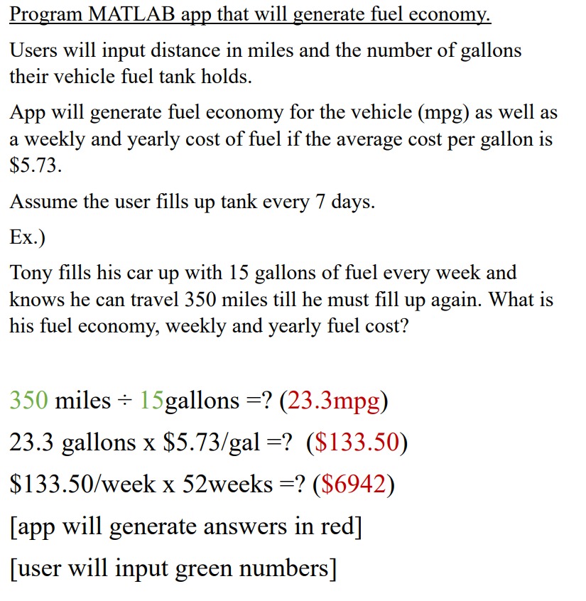  (in MATLAB please not python) Program MATLAB app that will generate