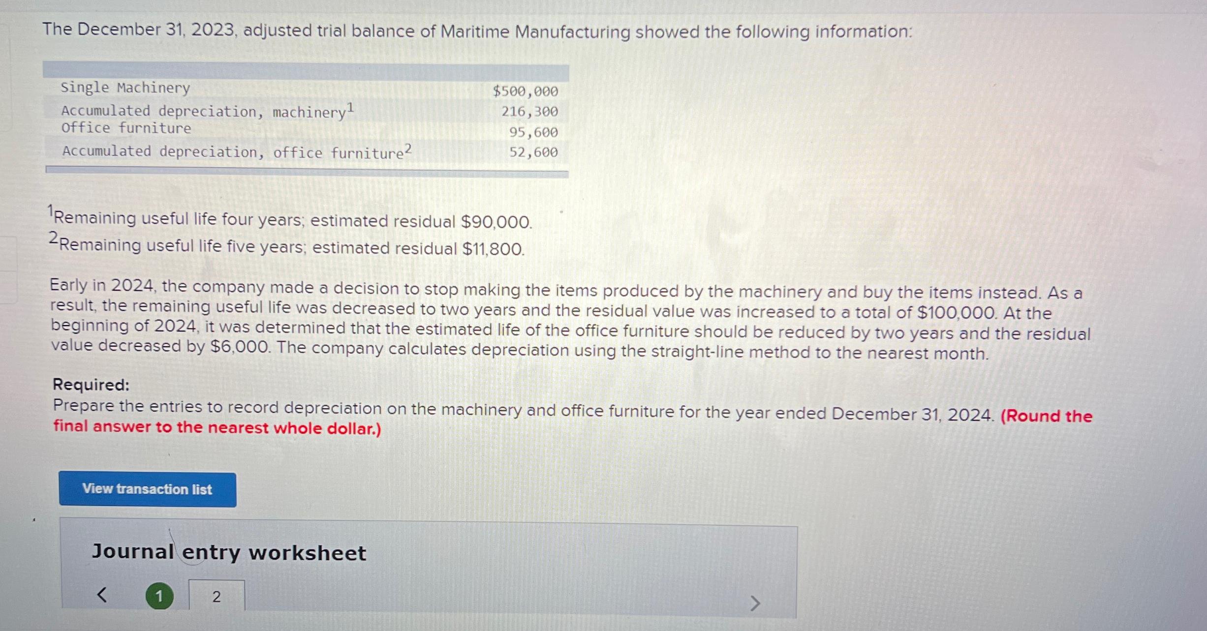  The December 31,2023, adjusted trial balance of Maritime Manufacturing showed the