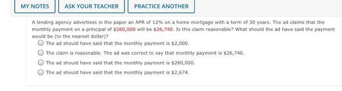  MY NOTES ASK YOUR TEACHER PRACTICE ANOTHER A lending agency advertises