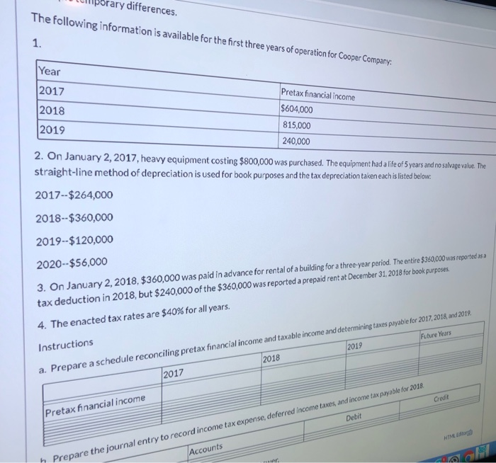  uporary differences. The following information is available for the first three