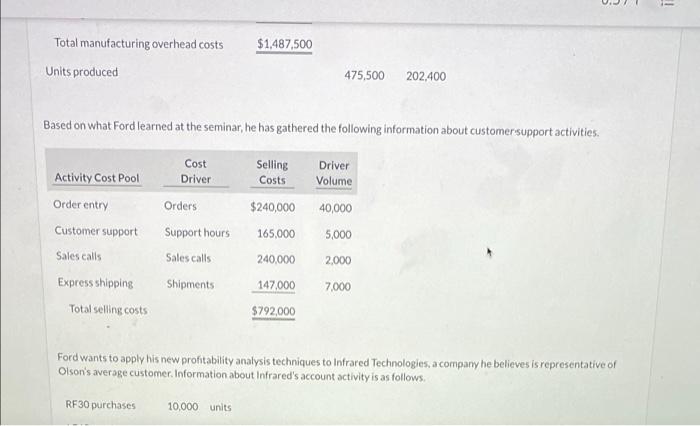 profitability, Mason Ford decided to examine Olson Optics customers to determine if