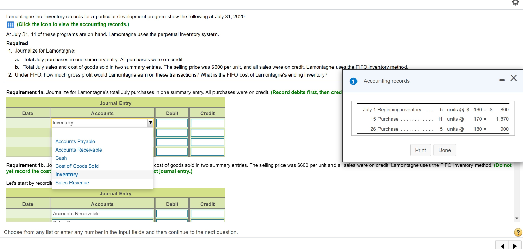 Lamontagne Inc. inventory records for a particular development program show the