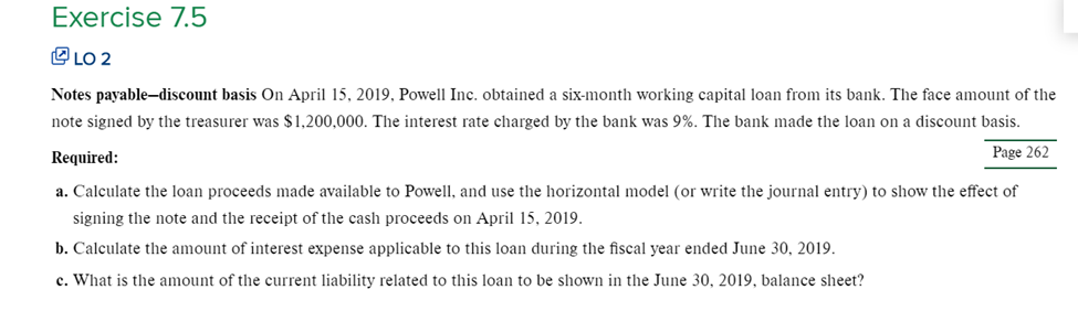 Exercise 7.5 OLO 2 Notes payable-discount basis On April 15, 2019,