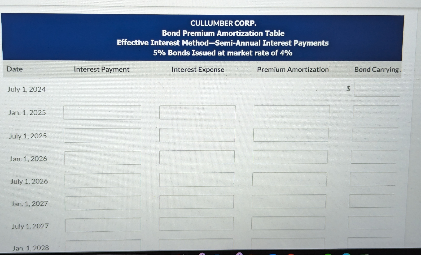 On july 1,2024 cullumber corp issued $3.84 miliion of 10 year,5%
