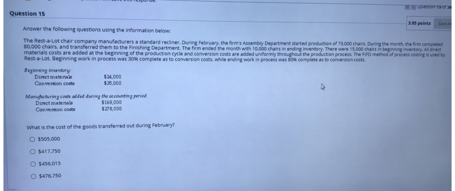3.95 points Answer the following questions using the information below: The Rest-a-Lot