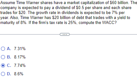 Is this the correct answer? Assume Time Warner shares have a market