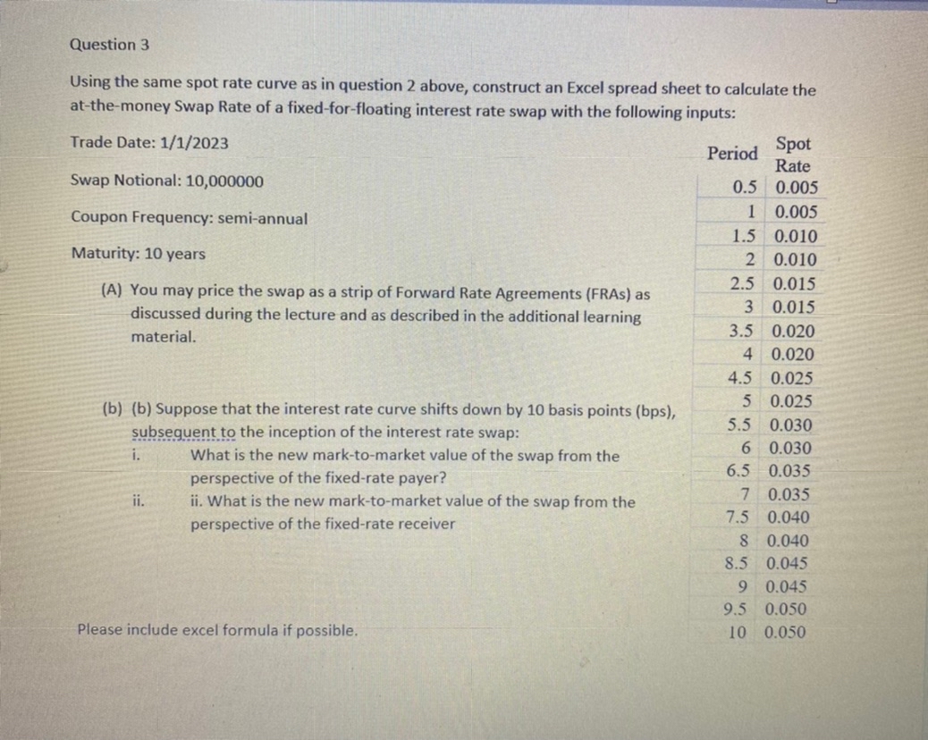 Question 3 Using the same spot rate curve as in question