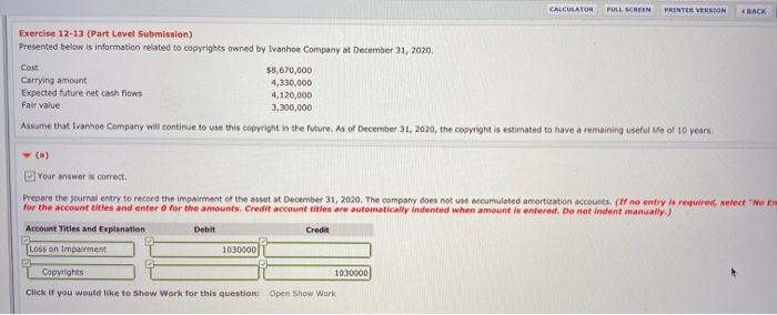  Part C Exercise 12-13 (Part Level Submission) Presented below is information