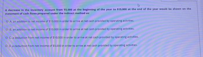  A decrease in the inventory account from 55,000 at the beginning