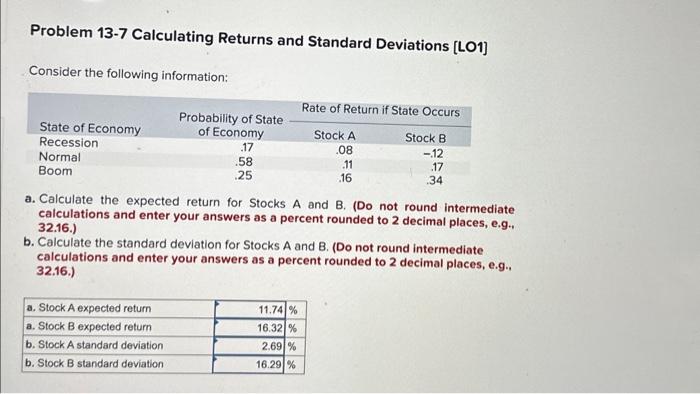 b. stock B standard deviation is wrong can you help check please