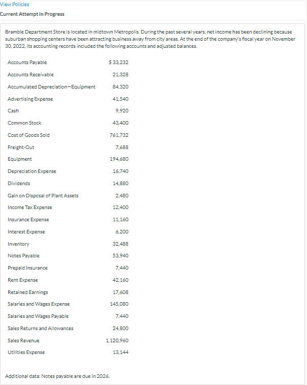  View Policies Current Attempt in Progress Bramble Department Store is located