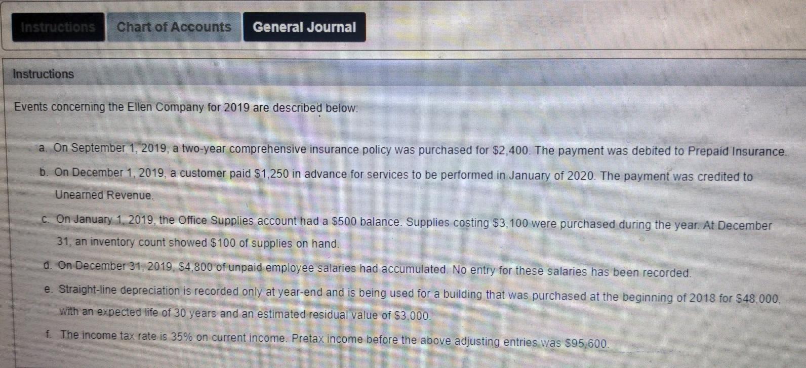 prepare the appropriate December 31, 2019, adjusting entry for each item.