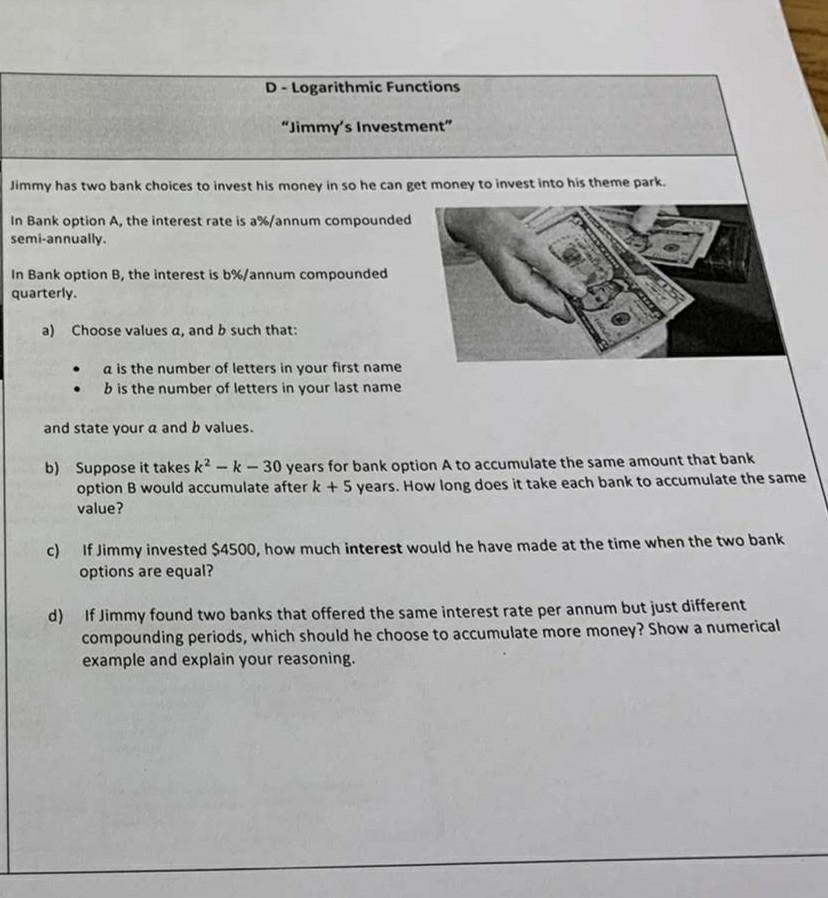  a = 4 b = 8 D - Logarithmic Functions "Jimmy's