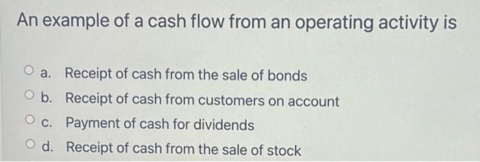  An example of a cash flow from an operating activity is