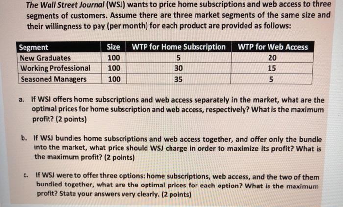  how do you solve this for pricing? The Wall Street Journal