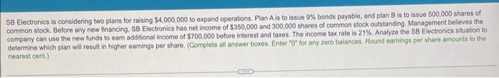  SB Electronics is considering two plans for raising $4,000,000 to expand
