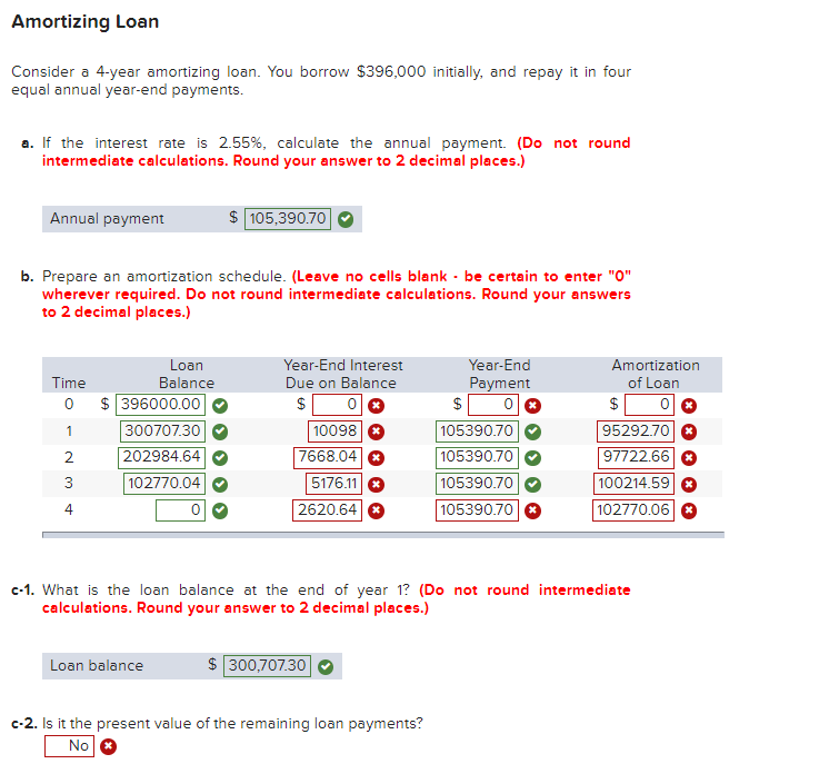  Amortizing Loan Consider a 4-year amortizing loan. You borrow $396,000 initially,