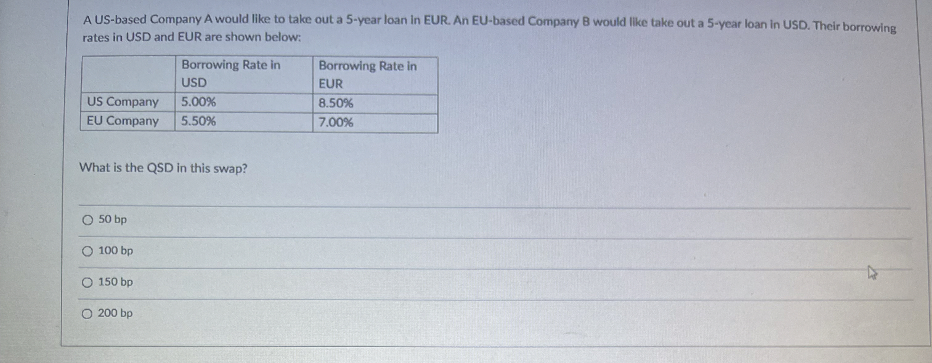  A US-based Company A would like to take out a 5-year