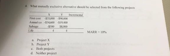 4. What mutually exclusive alternative should be selected from the following