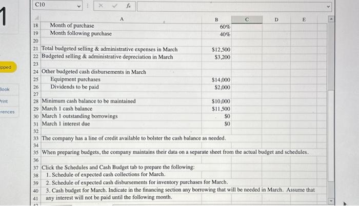 and the related Schedules for Expected cash collections and Payments to suppliers.