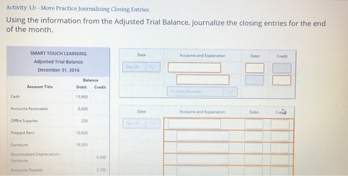  Activity 3.b - More Practice Journalizing Closing Entries Using the information