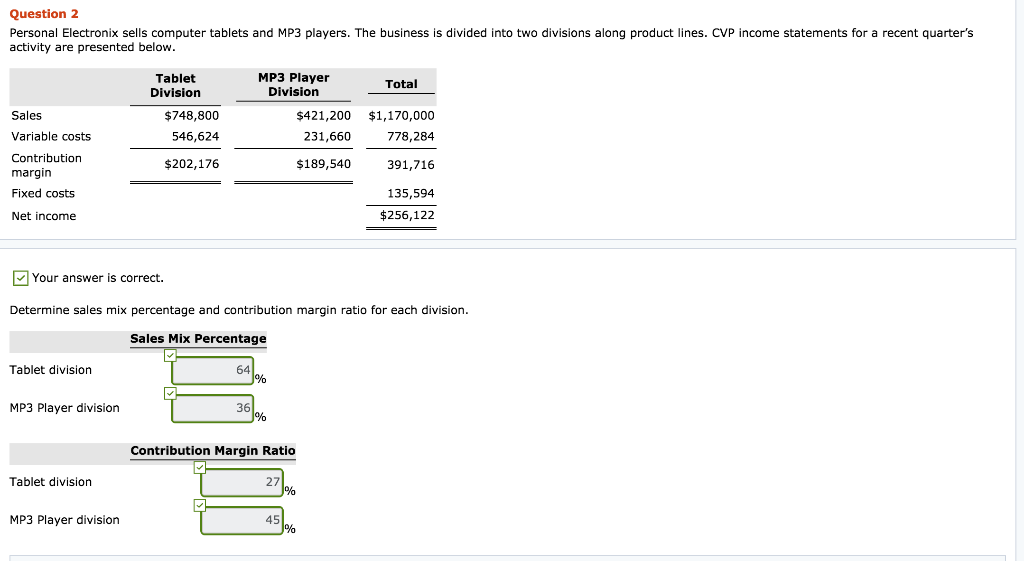 Question 2 Personal Electronix sells computer tablets and MP3 players. The