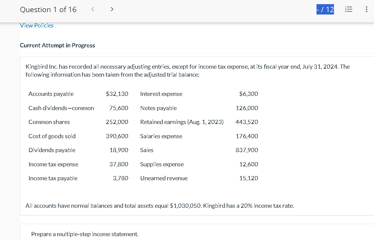  Current Attempt in Progress Kingbird Inc. has recorded all necessary adjusting